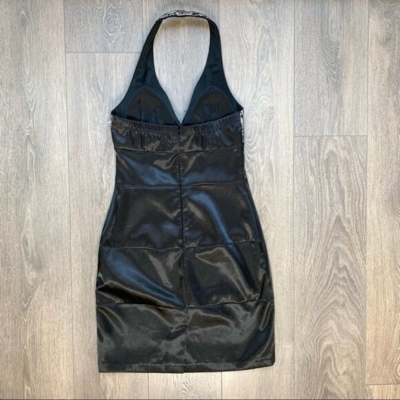 Women’s City Studio Halter Satin Lace Mini Dress Vintage Y2K 2000s Black - Picture 14 of 15